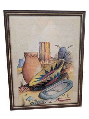 Native American Still Life Pencil Watercolor Art in Frame artist Jim Wilson